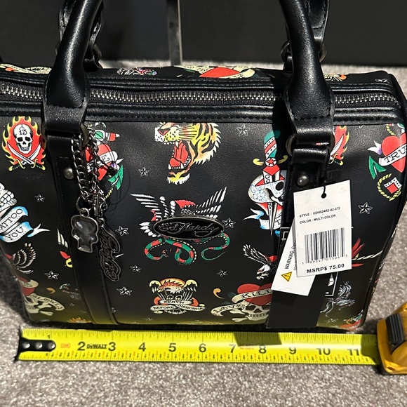 Ed Hardy Black Satchel with Colorful Tattoo Design - Picture 9 of 11